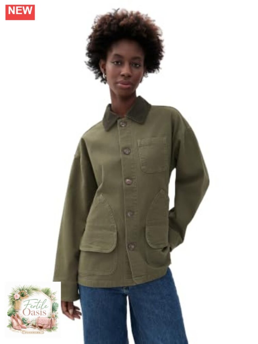 Cotton Blend Canvas Barn Jacket with Button Placket Long Sleeve